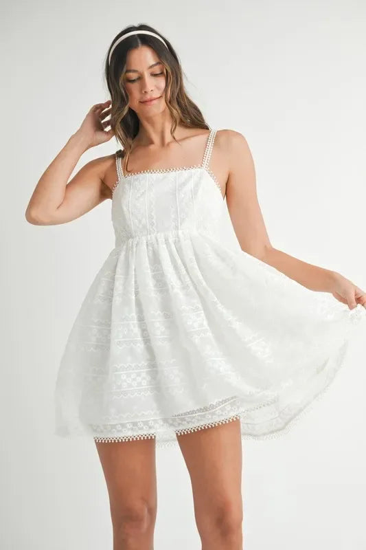 MABLE Eyelet Lace Babydoll Mini Cami Dress - Makw Official Site