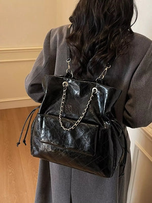 Quilted Chain Decor Backpack Bag - Makw Official Site