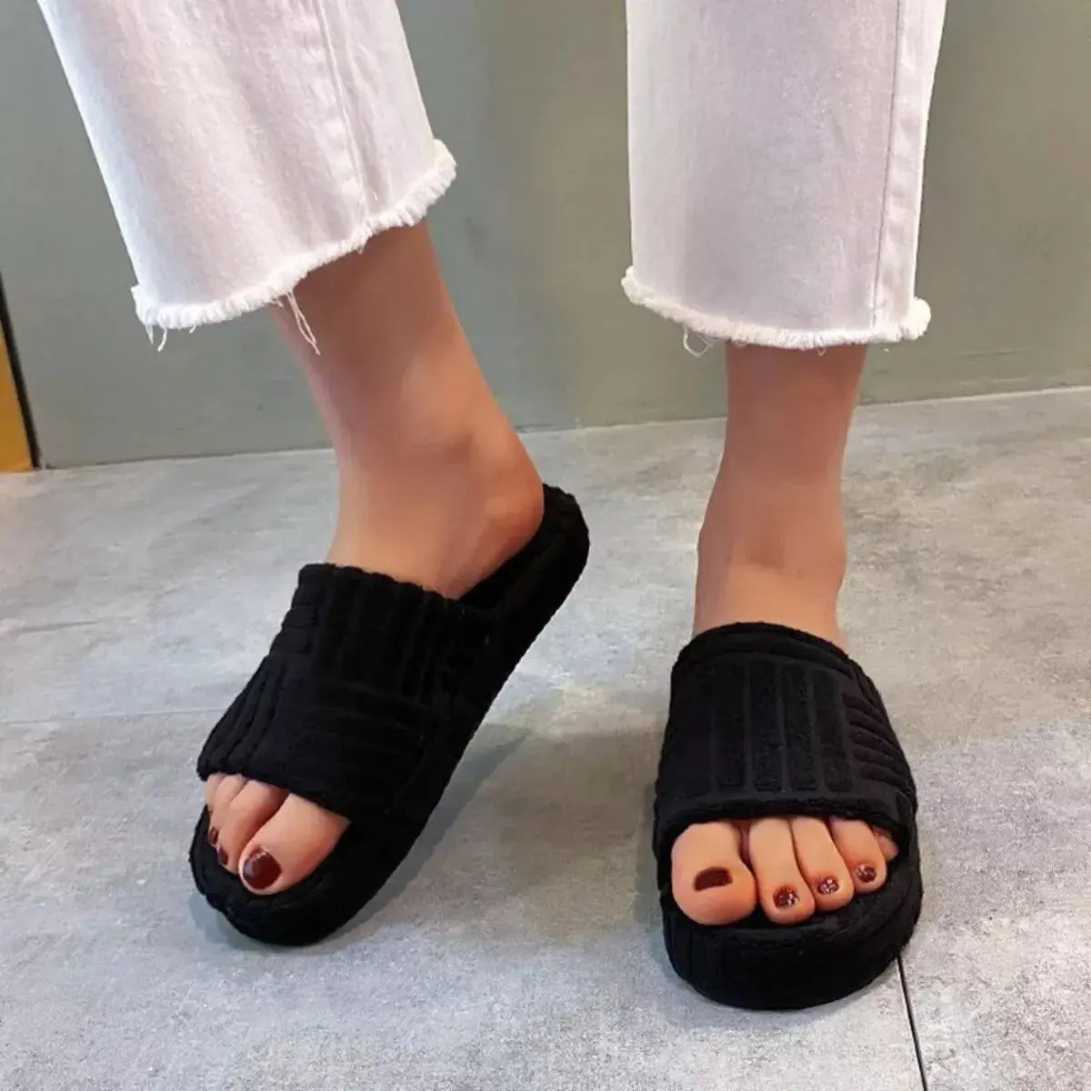 Open Toe Platform Slippers - Makw Official Site