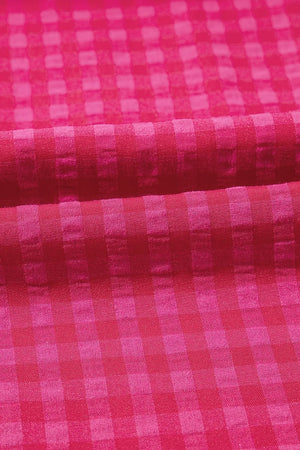 Gingham Check Bubble Sleeve Ruffled Maxi Dress - Makw Official Site