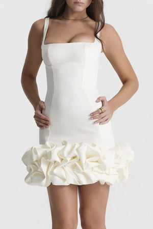 Ruched Square Neck Sleeve Mini Dress - Makw Official Site