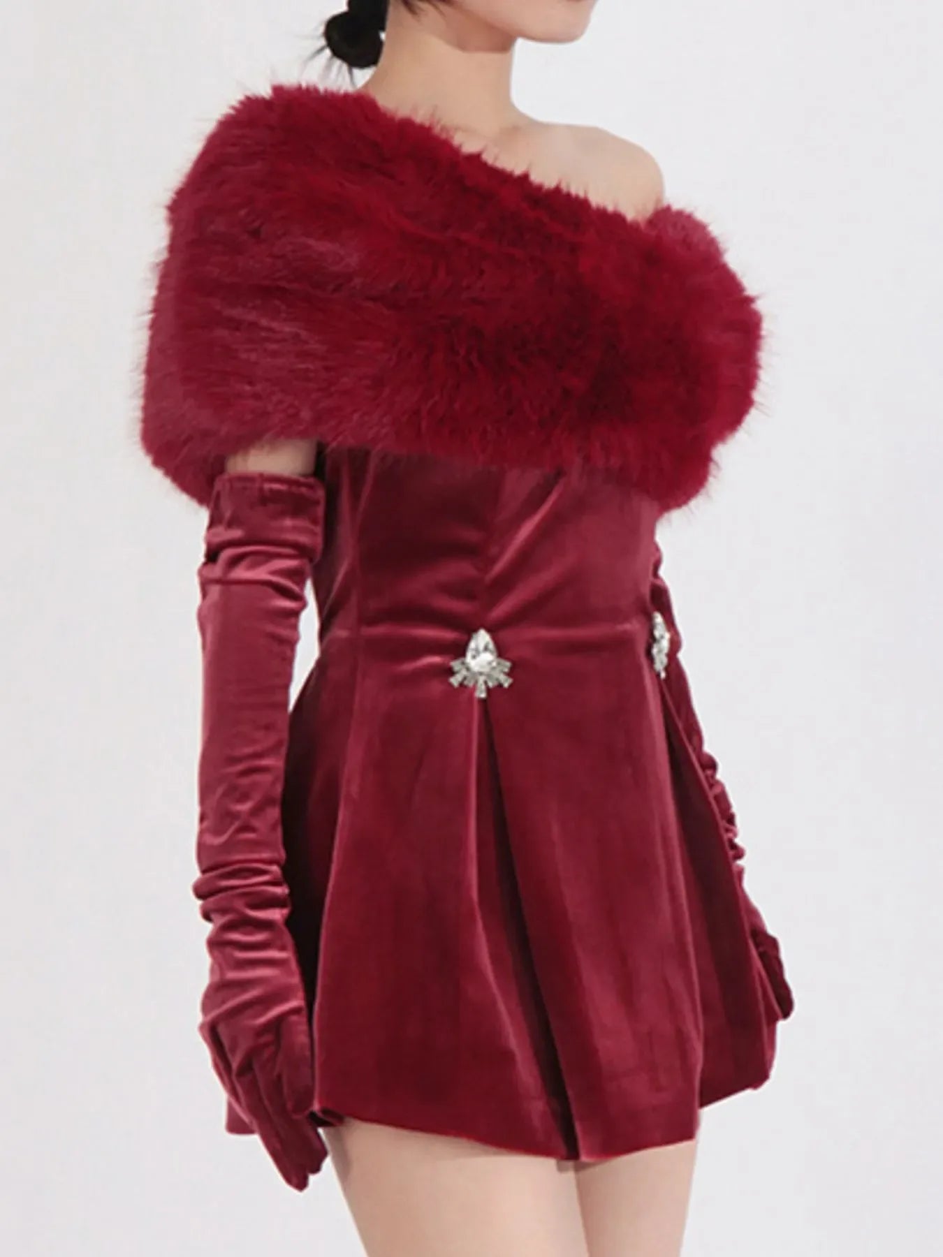 Fuzzy Off Shoulder Mini Dress - Makw Official Site