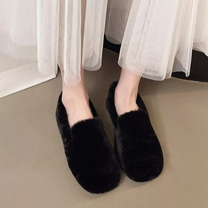 Fluffy Round Toe Slip-Ons - Makw Official Site
