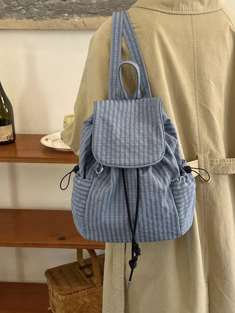 Plaid Drawstring Closure Backpack Bag - Makw Official Site