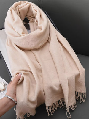 Solid Color Fringe Scarf - Makw Official Site