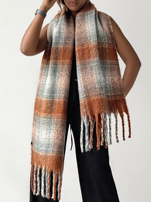Plaid Fringe Scarf - Makw Official Site