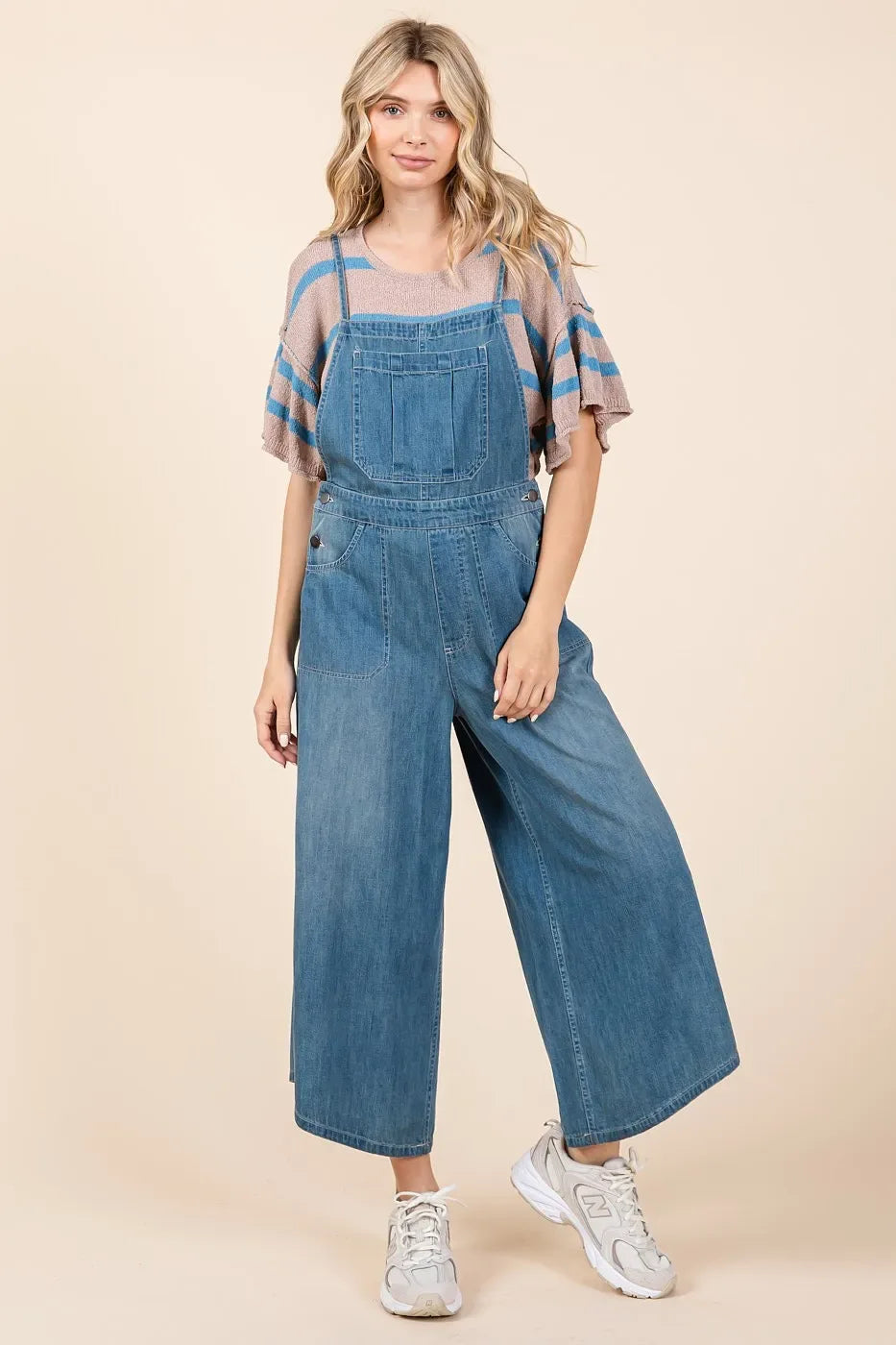 Mittoshop Denim Tie Back Sleeveless Wide Leg Overalls - Makw Official Site