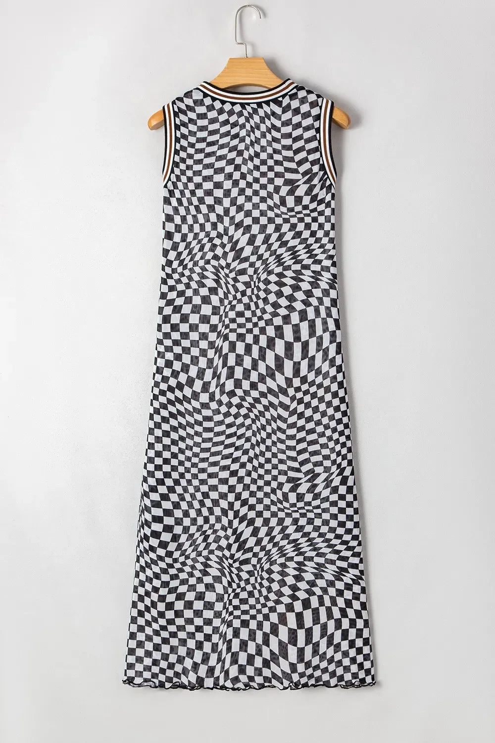 Checkered Round Neck Sleeveless Midi Dress - Makw Official Site