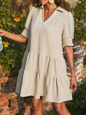 Johnny Collar Short Sleeve Mini Dress - Makw Official Site