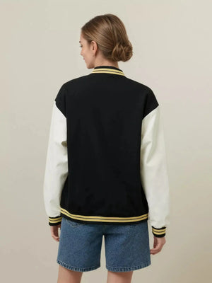 Plus Size Contrast Sleeves Snap Down Jacket - Makw Official Site