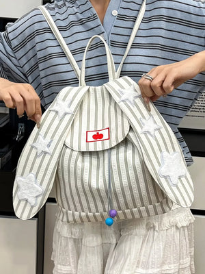 Striped Star Bunny Ear Backpack Bag - Makw Official Site