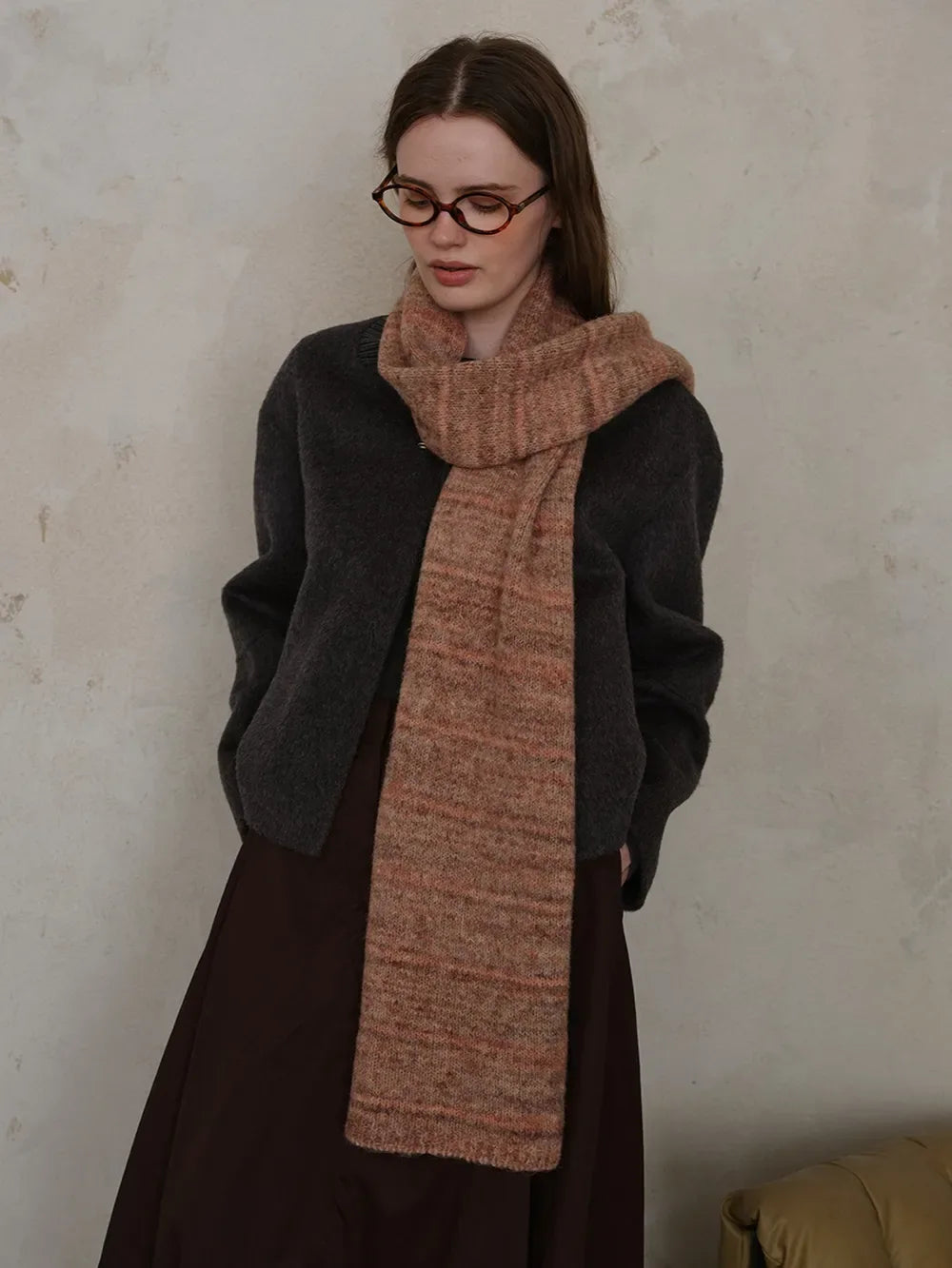 Striped Detail Knit Scarf - Makw Official Site