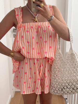 Striped Heart Cami Top and Shorts Set - Makw Official Site