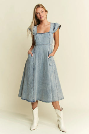 Jade By Jane Full Size Ruffled Denim Midi Dress Plus Size - Makw Official Site