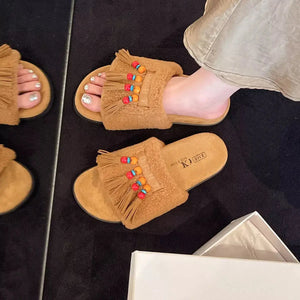 Tassel Open Toe Slippers - Makw Official Site