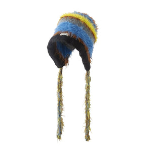 Striped Fuzzy Knit Hat with Ear Flaps - Makw Official Site