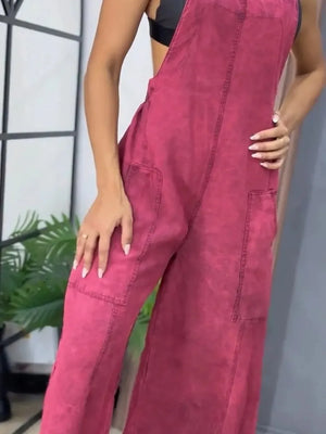 Full Size Wide Leg Washed Denim Overalls Plus Size - Makw Official Site