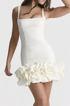 Ruched Square Neck Sleeve Mini Dress - Makw Official Site