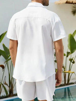 Men's Full Size Button Up Shirt and Shorts Set Plus Size - Makw Official Site