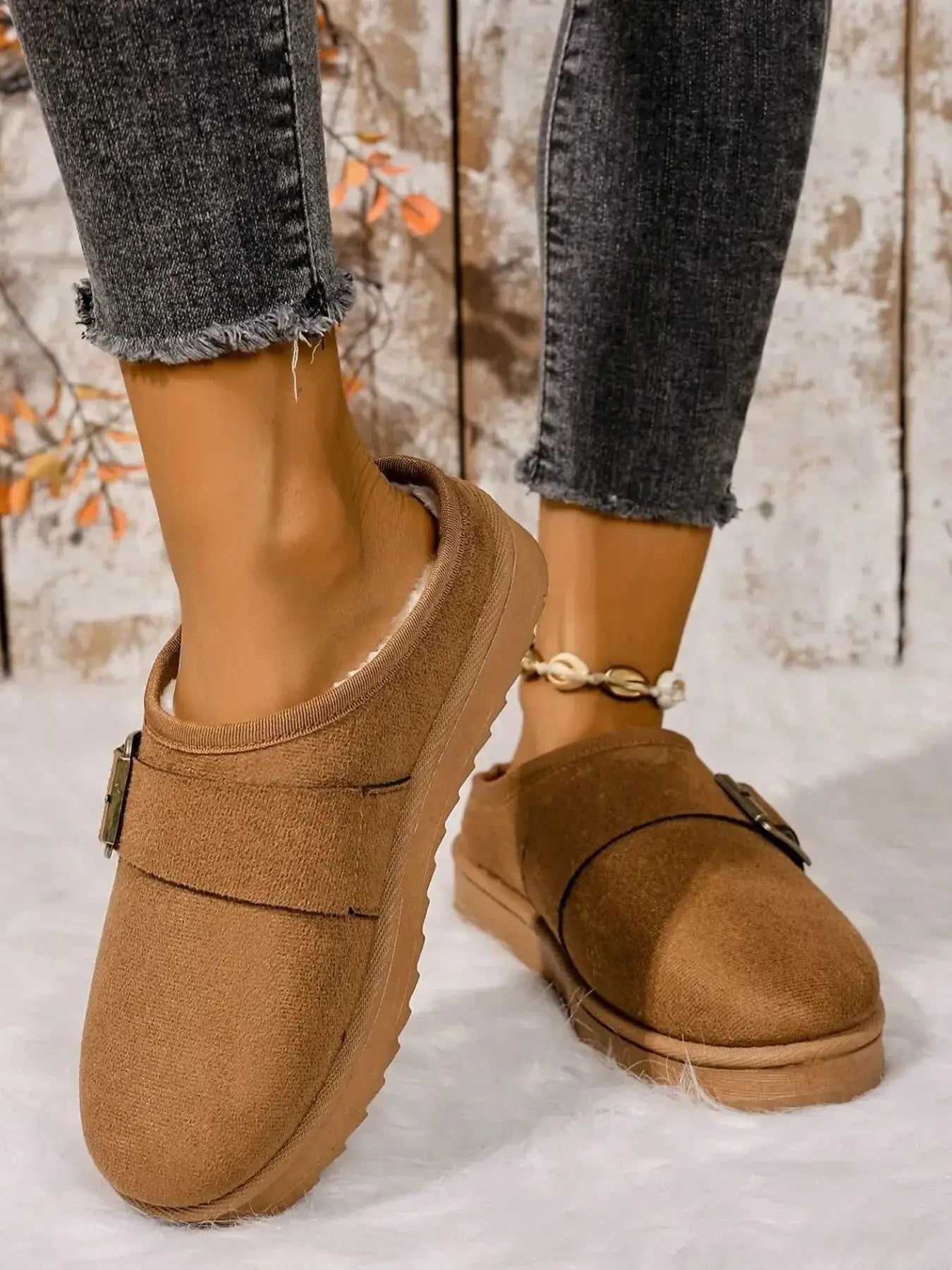 Cozy Buckle Suede Winter Slippers - Makw Official Site