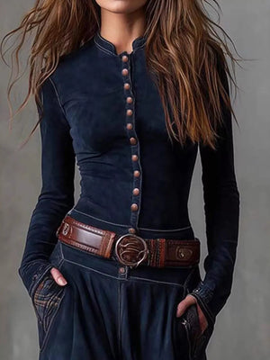 Full Size Plaid Button Front Long Sleeve Dress Plus Size - Makw Official Site