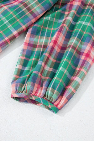 Plaid Collared Neck Three-Quarter Sleeve Shirt - Makw Official Site