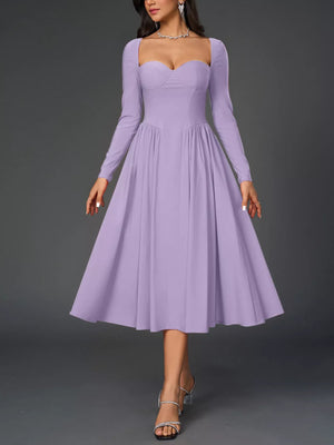Sweetheart Neckline Long Sleeve A-Line Midi Dress - Makw Official Site