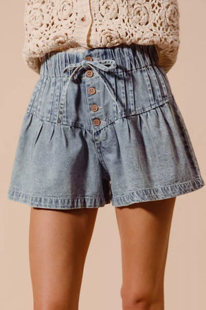 SO ME Flared Denim Shorts with Elasticized Waist - Makw Official Site