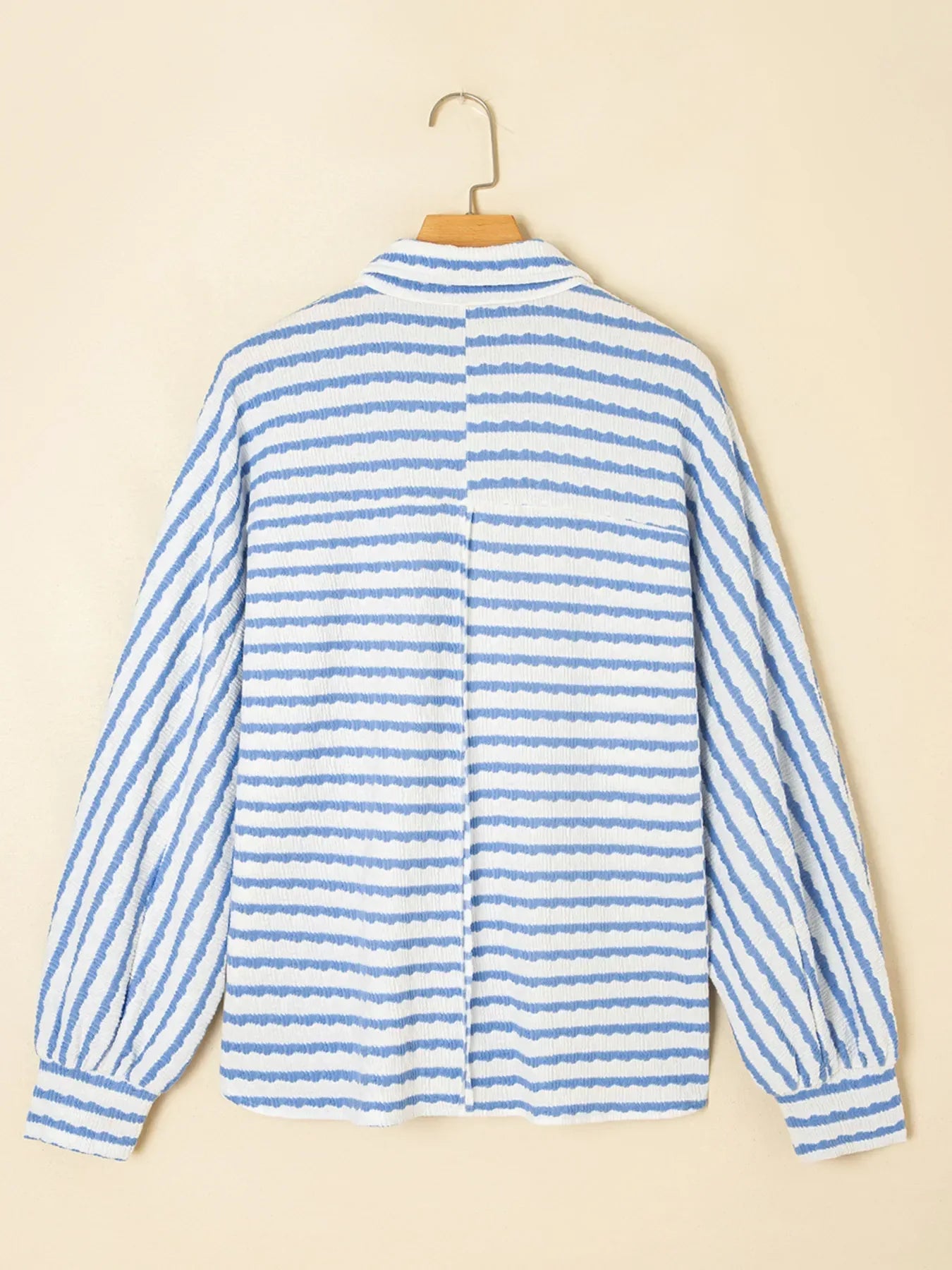 Stripe Half Button Collared Chest Pockets Loose Fit Blouse - Makw Official Site