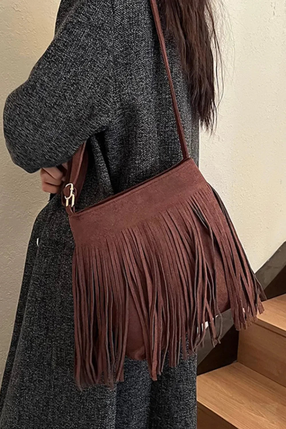 Suede Fringe Shoulder Bag - Makw Official Site