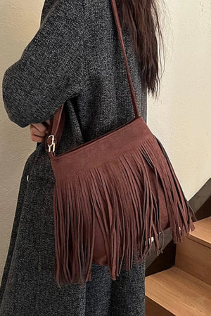 Suede Fringe Shoulder Bag - Makw Official Site