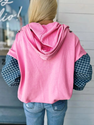 Half Zip Checkered Sleeve Hoodie - Makw Official Site