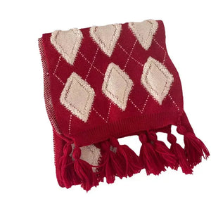 Diamond Pattern Knitted Tassel Scarf - Makw Official Site