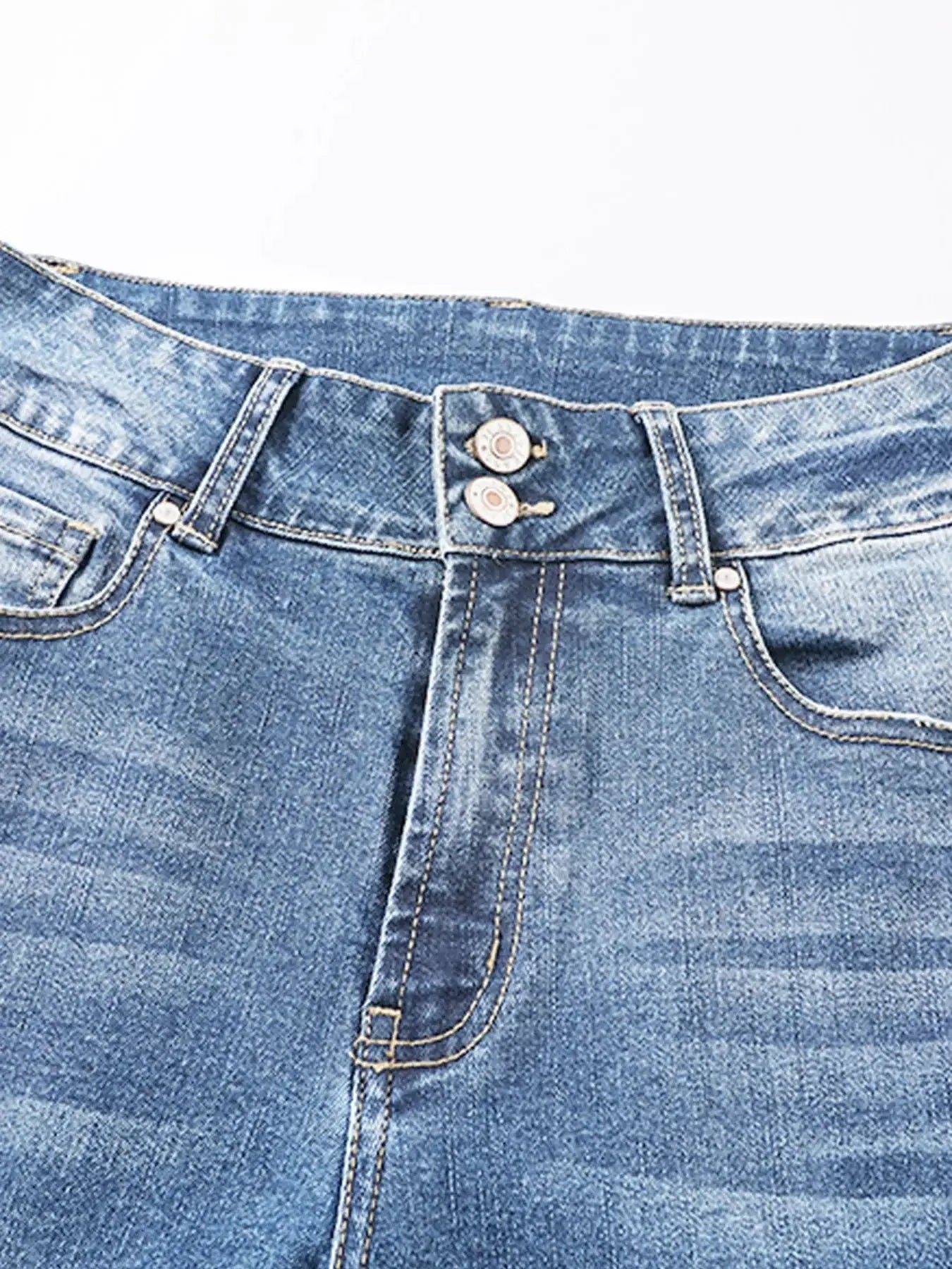 High Waist Distressed Straight Leg Jeans - Makw Official Site