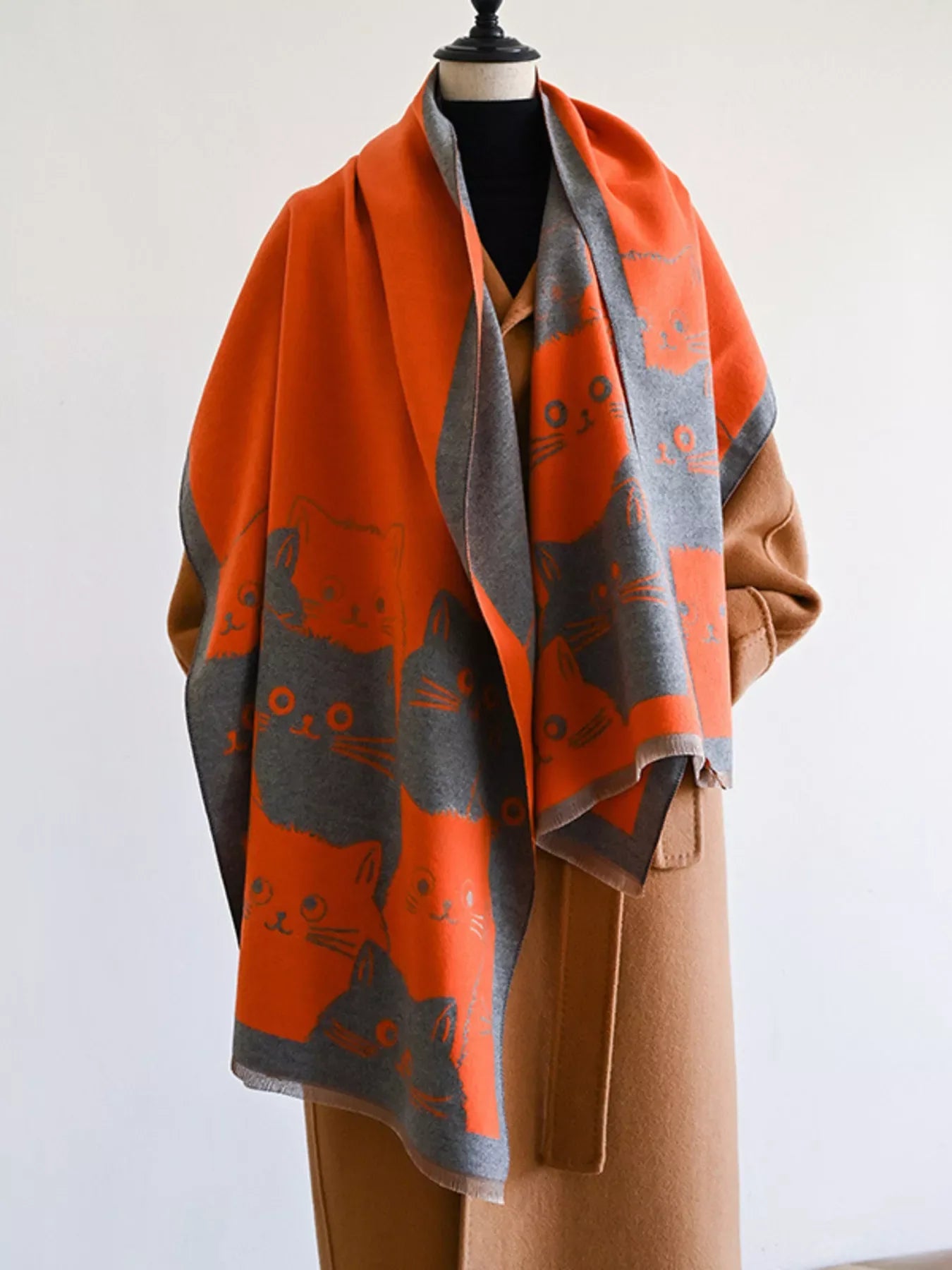 Cute Cat Pattern Knitted Scarf - Makw Official Site