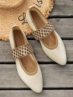 Point Toe Flats Mesh Gingham Strap Loafers - Makw Official Site