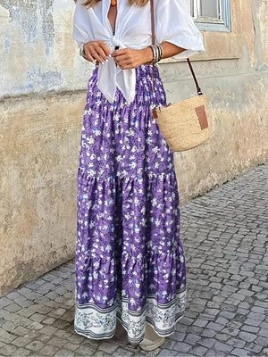 Full Size Tiered Printed Elastic Waist Skirt - Makw Official Site