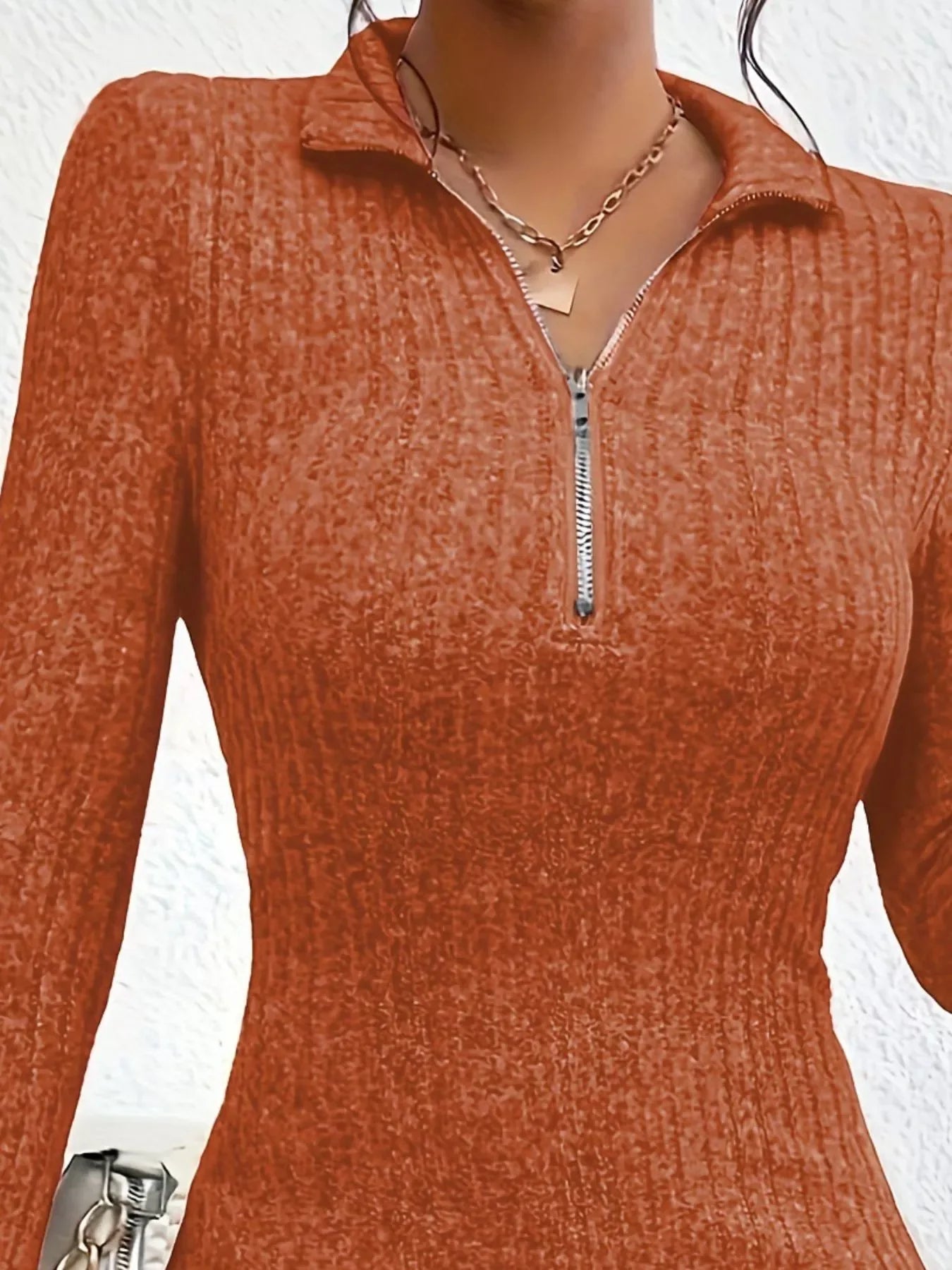 Ribbed Knit Bodycon Mini Dress with Zipper - Makw Official Site