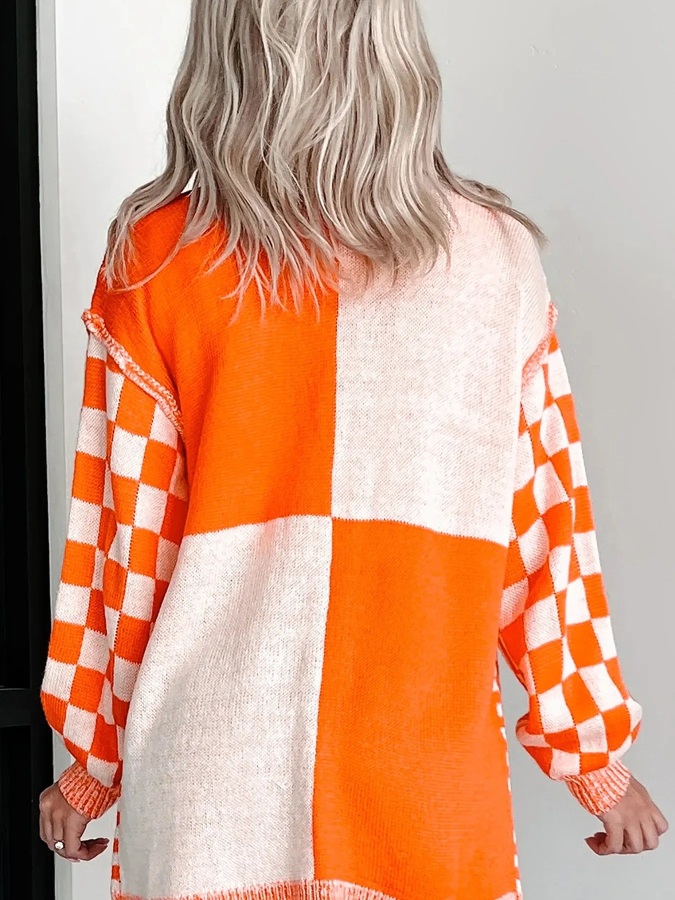 Checkered Pattern Open Front Cardigan - Makw Official Site