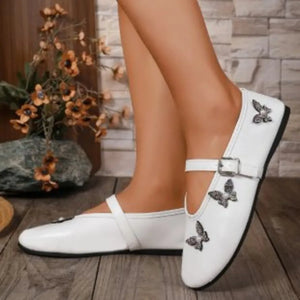 Butterfly Embellished Mary Jane Loafers - Makw Official Site
