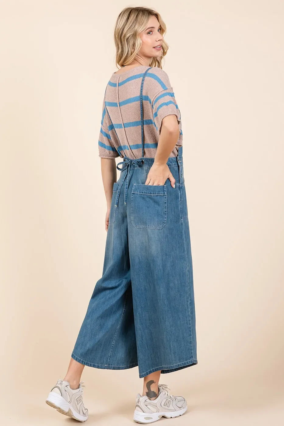 Mittoshop Denim Tie Back Sleeveless Wide Leg Overalls - Makw Official Site