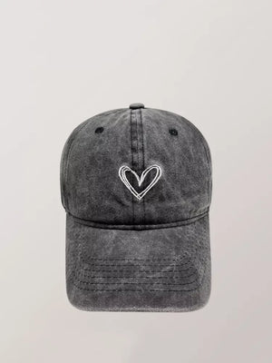 Washed Heart Embroidered Baseball Cap - Makw Official Site