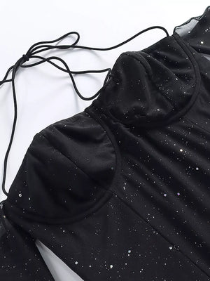 Glitter Mini Dress with Sleeves - Makw Official Site