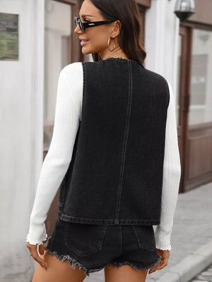 Button Up Denim Vest - Makw Official Site