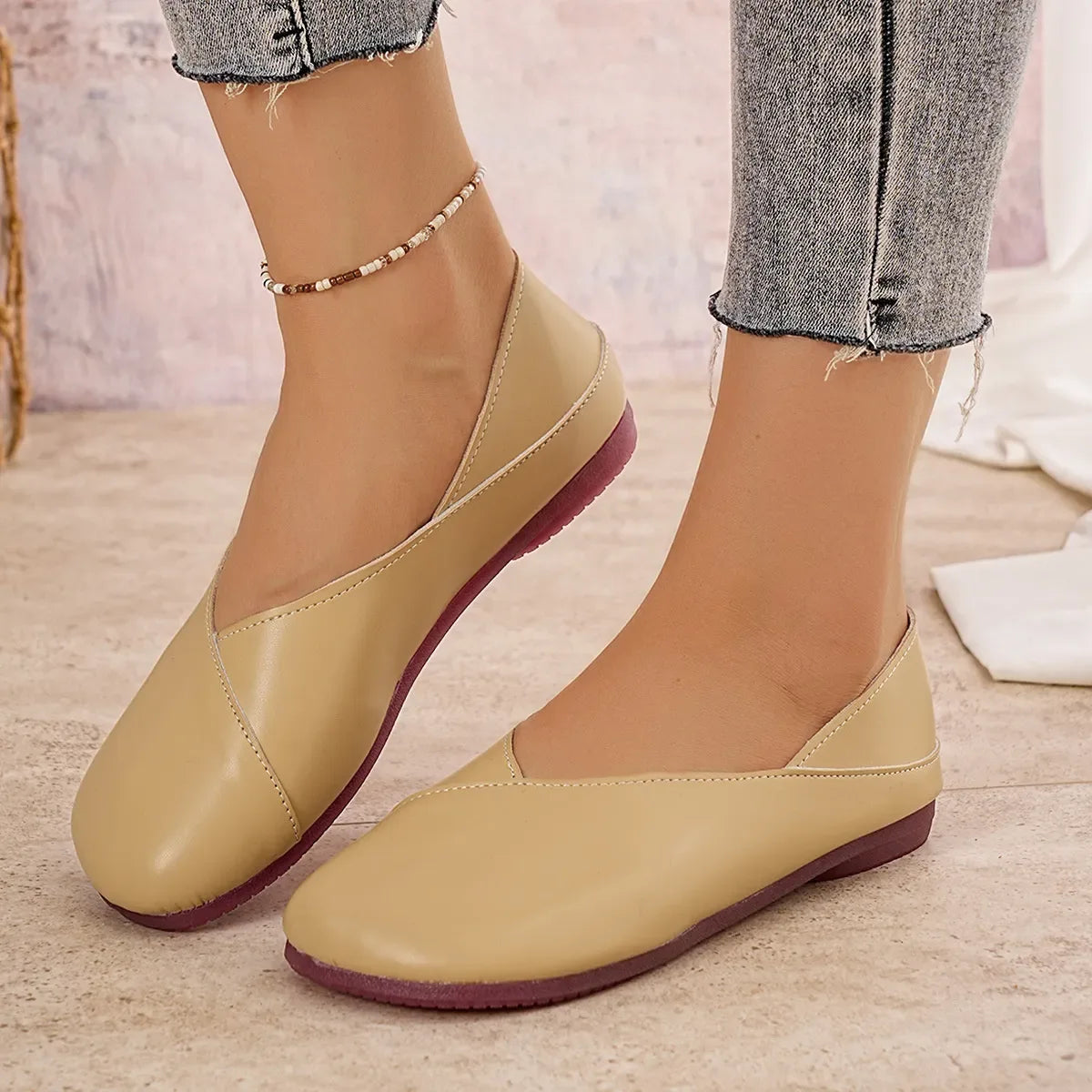 Round Toe Flats Slip-Ons - Makw Official Site