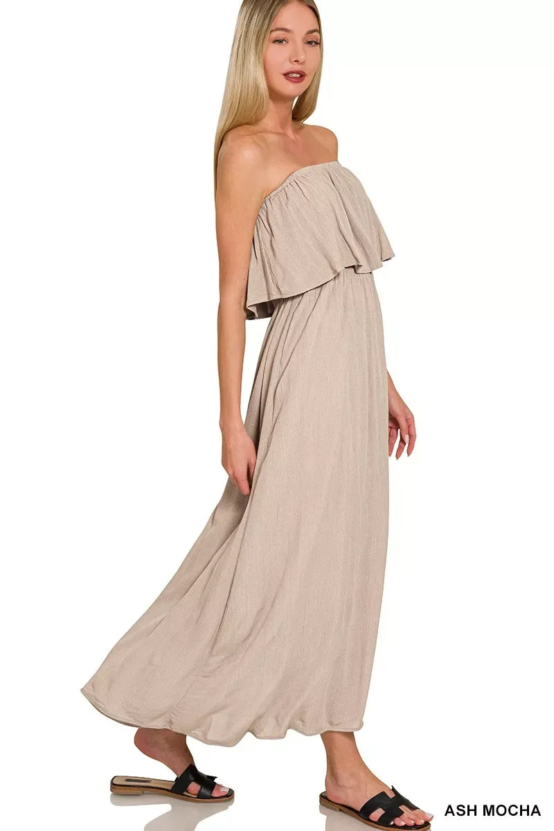 Zenana Woven Crinkle Strapless Maxi Dress - Makw Official Site
