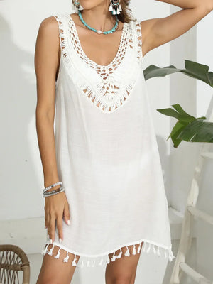 Tassel Scoop Neck Wide Strap Cover-Up - Makw Official Site