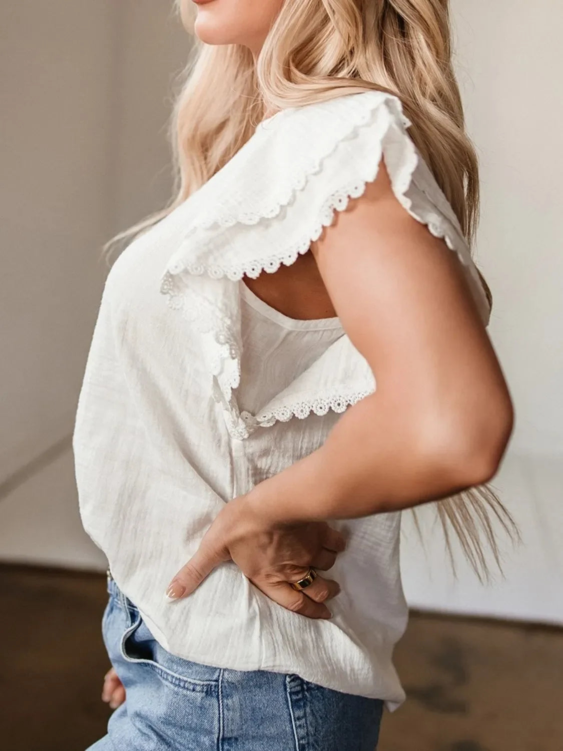 Crinkled Layered Ruffled Flutter Sleeve Blouse - Makw Official Site