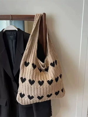 Heart Pattern Knitted Handbag - Makw Official Site
