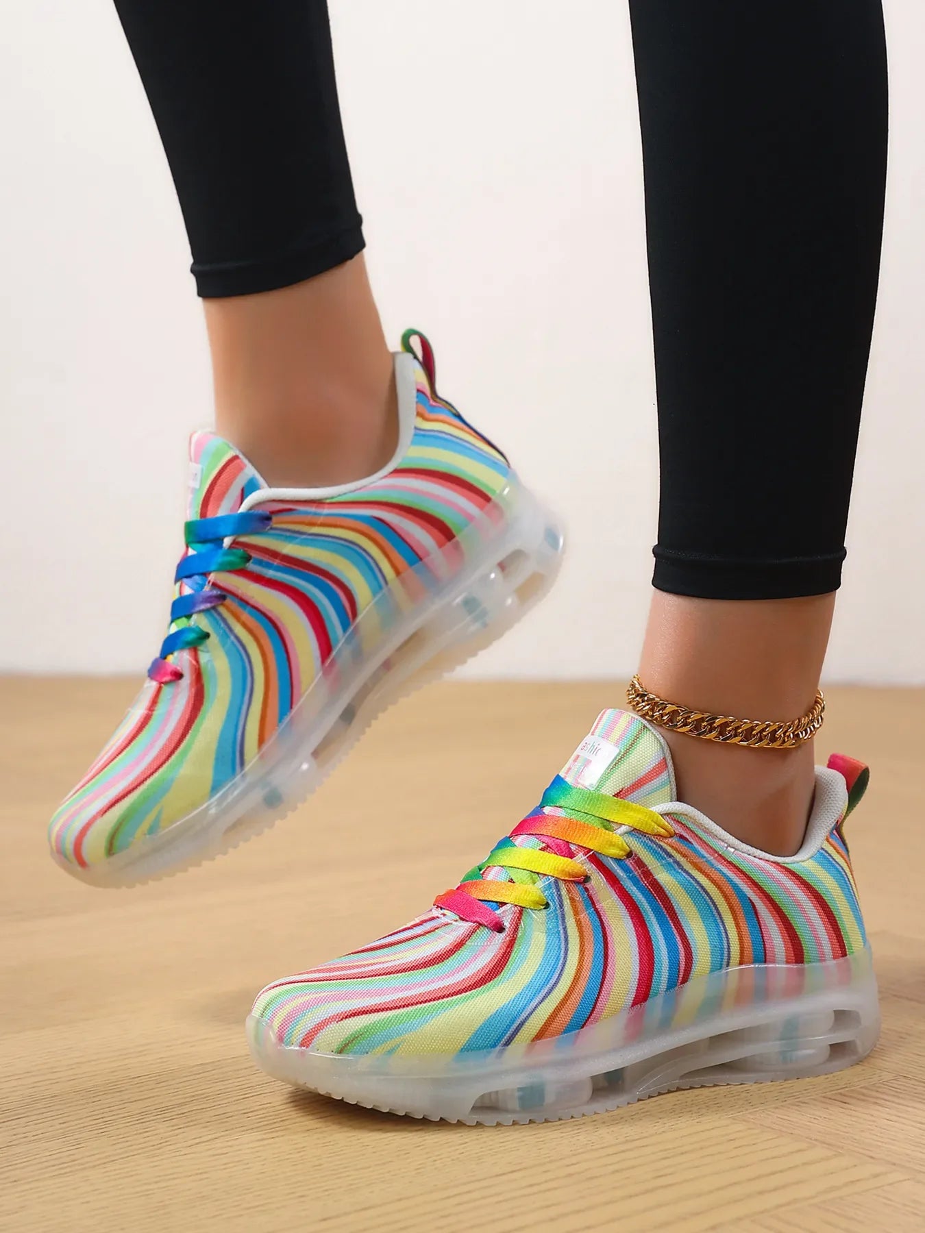 Rainbow Swirl Lace Up Athletic with Transparent Sole - Makw Official Site